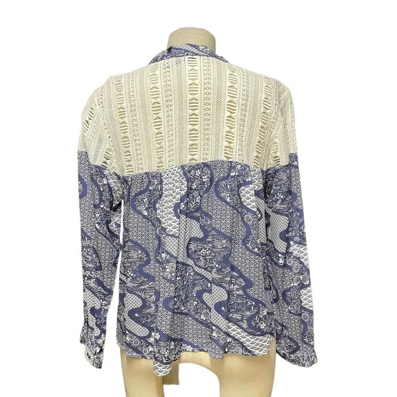 Sea New York Floral Lace Combo Tie Blouse Blue White Size 2 - Picture 5 of 10